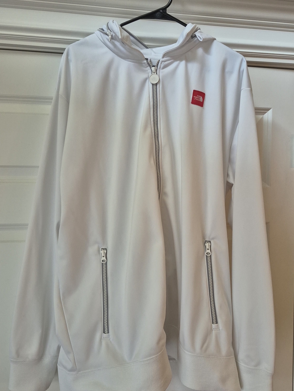 The North Face White Hooded Zip-Up Jacket with Red Logo